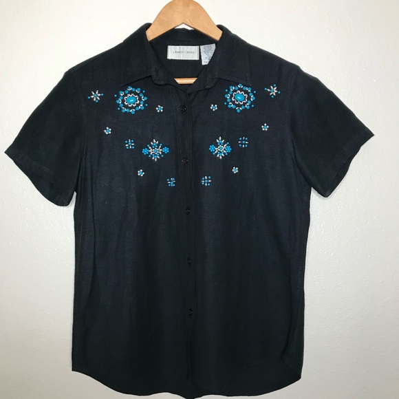 lemon grass Tops - Lemon Grass Career Button Front Top Embellished